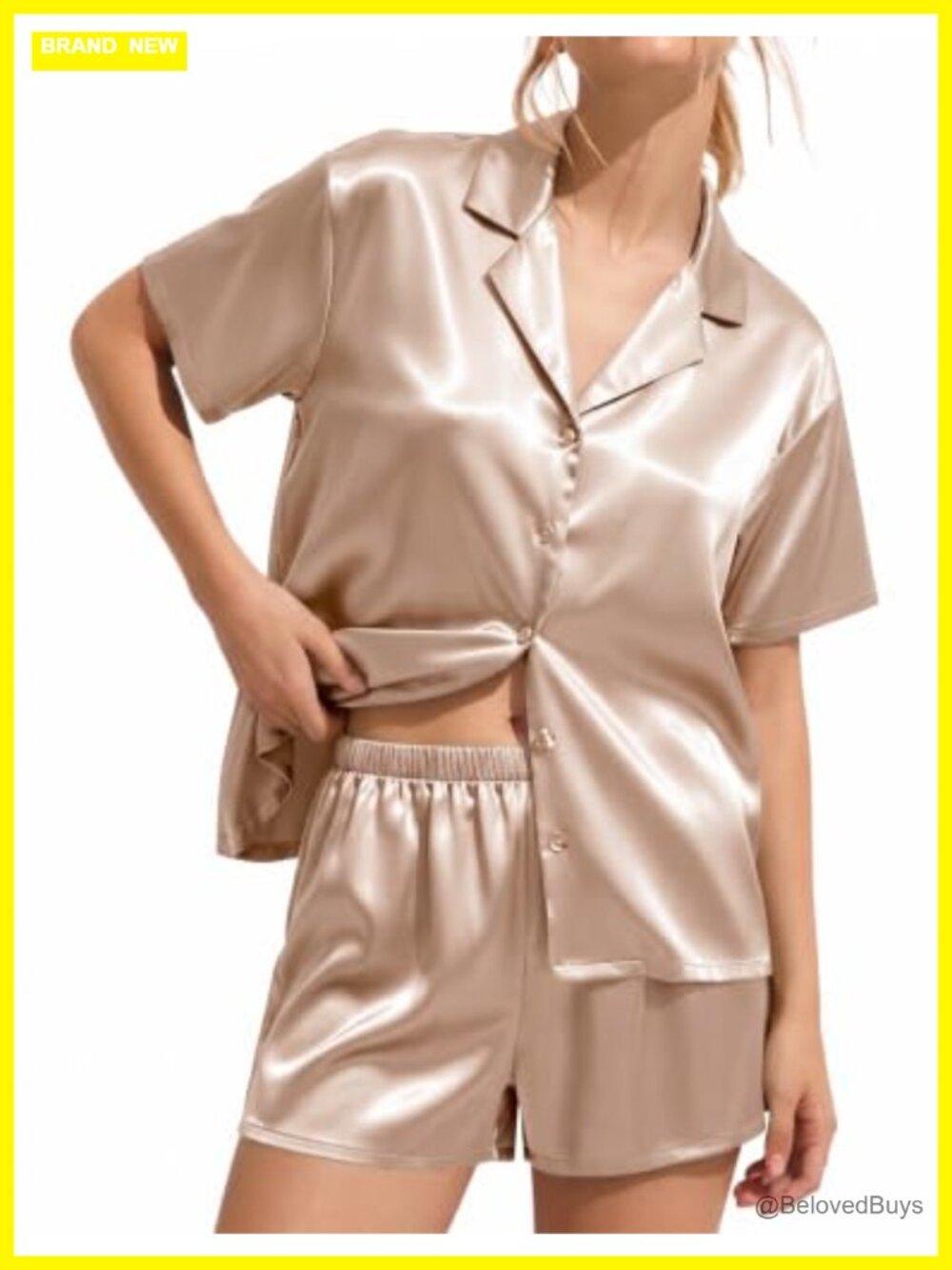 Satin Pajama Set Short Sleeve Button Down Sleepwear 2 Piece Lounge